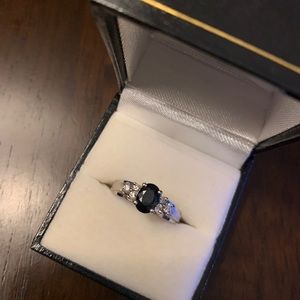 14k White Gold Genuine Sapphire and Diamond Ring